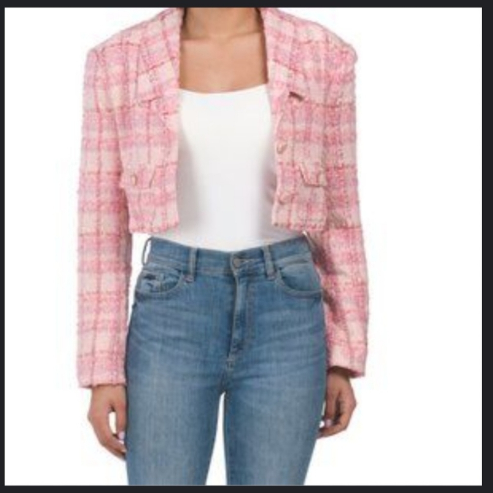 Endless Rose Cropped Tweed Blazer Sz M pink barbiecore
